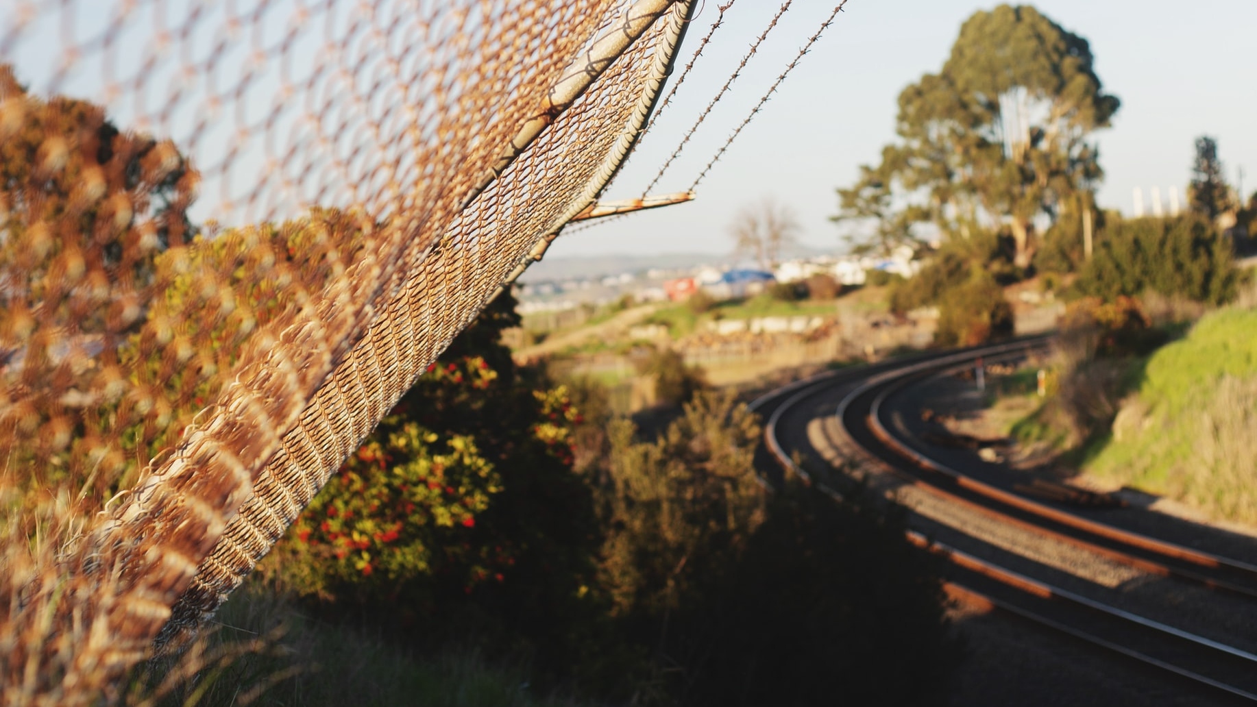 Rail lines near fences